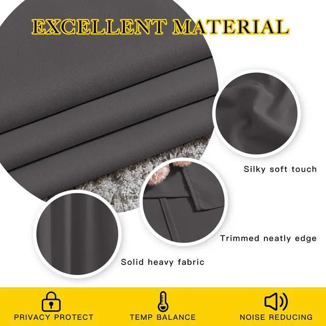 Alt view image 4 of 6 - Blackout Living Room Curtains Extra Wide, Triple Weave Grommet Top Thermal Insulated Window Treatment Light Blocking Panels for Patio/Porch (Grey, W80 x L84, Set of 2)