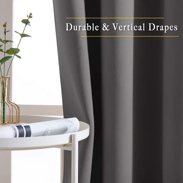 Alt view image 5 of 6 - Blackout Living Room Curtains Extra Wide, Triple Weave Grommet Top Thermal Insulated Window Treatment Light Blocking Panels for Patio/Porch (Grey, W80 x L84, Set of 2)