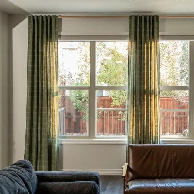 Alt view image 2 of 7 - Linen Plaid Curtains Gingham Window Panels Moss Green Check Tartan Light Filtering Curtains for Living Room Bedroom, Rod Pocket Back Tab, 2 Panels, 52 inch Wide x 84 inch Long