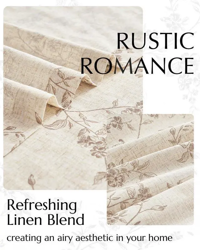 Alt view image 5 of 7 - Linen Floral Curtains for Living Room 84 Inch Length Taupe Printed Curtains Back Tab French Country Farmhouse Flower Patterned Drapes Bedroom Window Curtain Set 2 Panels