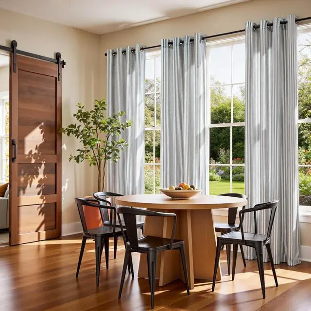 Alt view image 5 of 7 - Linen Striped Curtains for Living Room Bedroom Farmhouse Tickingstripe Light Filtering Window Curtains Printed Drapes Grommet Top 2 Panels Blue W50 x L84 Inch