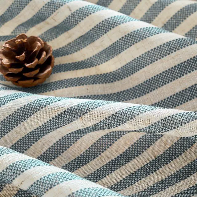Alt view image 3 of 7 - Linen Striped Curtains for Living Room Bedroom Farmhouse Tickingstripe Light Filtering Window Curtains Printed Drapes Grommet Top 2 Panels Blue W50 x L84 Inch