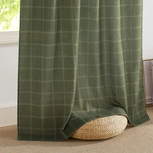 Alt view image 7 of 7 - Linen Plaid Curtains Gingham Window Panels Moss Green Check Tartan Light Filtering Curtains for Living Room Bedroom, Rod Pocket Back Tab, 2 Panels, 52 inch Wide x 84 inch Long