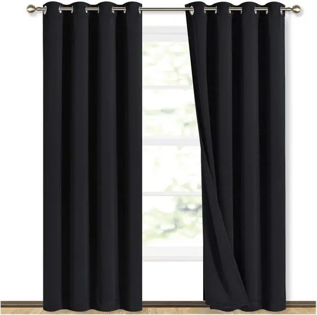 Main image of High-End Thermal Curtains, Full Blackout Curtains 84 inches Long for Dining Room, Soundproof Window Treatment Drapes for Hall Room, Black, 52 inches Wide Per Panel, Set of 2 Panels