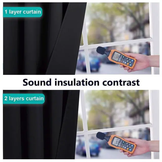 Alt view image 4 of 7 - High-End Thermal Curtains, Full Blackout Curtains 84 inches Long for Dining Room, Soundproof Window Treatment Drapes for Hall Room, Black, 52 inches Wide Per Panel, Set of 2 Panels
