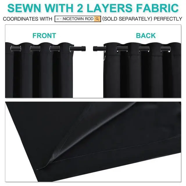 Alt view image 5 of 7 - High-End Thermal Curtains, Full Blackout Curtains 84 inches Long for Dining Room, Soundproof Window Treatment Drapes for Hall Room, Black, 52 inches Wide Per Panel, Set of 2 Panels