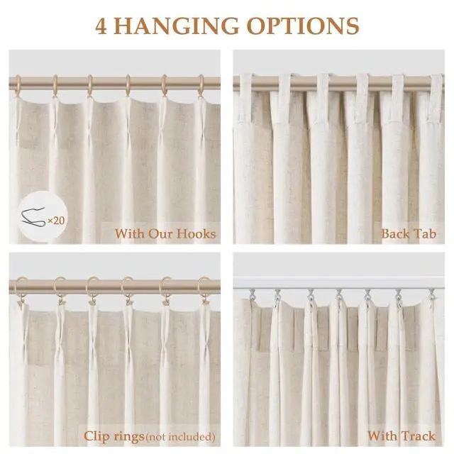 Alt view image 2 of 7 - Linen Curtains 96 Inches Long Pinch Pleated Floor to Ceiling for Living Room 8ft Cream Light Filtering Sheer Curtain for Bedroom Back Tab Farmhouse Window Drapes Natural Beige Ivory 40x96, 2 Panels