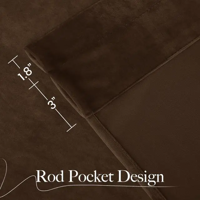 Alt view image 7 of 7 - Brown Velvet Blackout Curtains 96 inches Long, Room Darkening Home Decor Light Blocking Thermal Insulated Rod Pocket Drapes for Theater and Movie Room (Set of 2, 52 x 96)