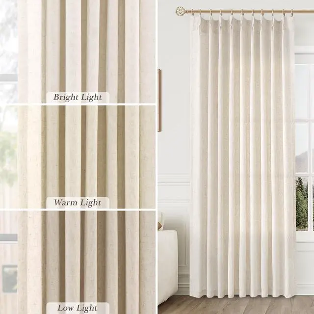 Alt view image 4 of 7 - Linen Curtains 96 Inches Long Pinch Pleated Floor to Ceiling for Living Room 8ft Cream Light Filtering Sheer Curtain for Bedroom Back Tab Farmhouse Window Drapes Natural Beige Ivory 40x96, 2 Panels
