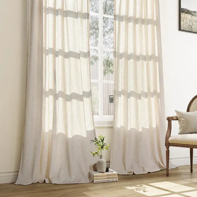 Alt view image 6 of 7 - Linen Curtains 96 Inches Long Pinch Pleated Floor to Ceiling for Living Room 8ft Cream Light Filtering Sheer Curtain for Bedroom Back Tab Farmhouse Window Drapes Natural Beige Ivory 40x96, 2 Panels