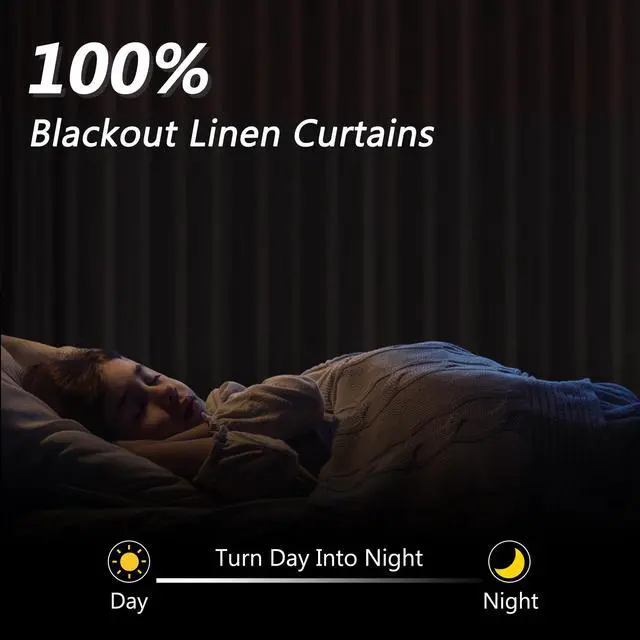 Alt view image 2 of 7 - Cream 100% Blackout Linen Curtains 96 Inch Length Ceiling to Floor 2 Panels 8 FT for Living Room Bedroom Back Tab Thermal Insulated Black Out Drapes Room Darkening Window Curtain Ivory Natural Beige