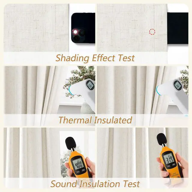 Alt view image 4 of 7 - Cream 100% Blackout Linen Curtains 96 Inch Length Ceiling to Floor 2 Panels 8 FT for Living Room Bedroom Back Tab Thermal Insulated Black Out Drapes Room Darkening Window Curtain Ivory Natural Beige