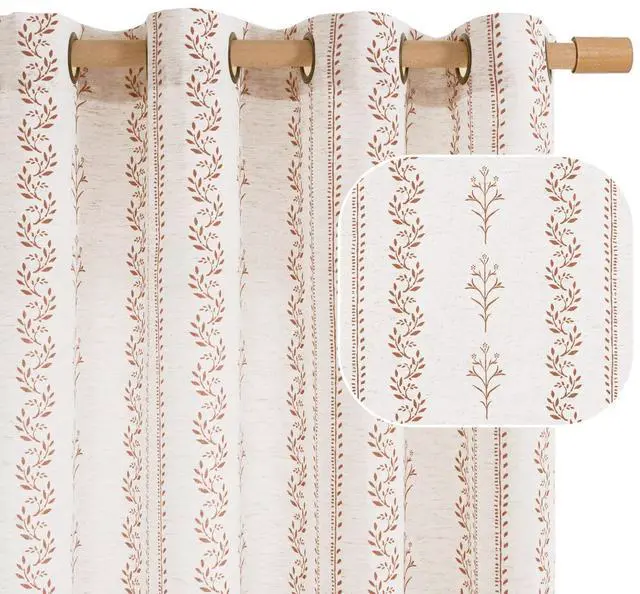 Main image of Terracotta Boho Curtains Leaf Floral Print Cottage Core Botanical Curtains for Living Room Light Filtering Curtain 84 Inch Long for Farmhouse Rustic, Each 52 Inch Wide, 2 Panels Set