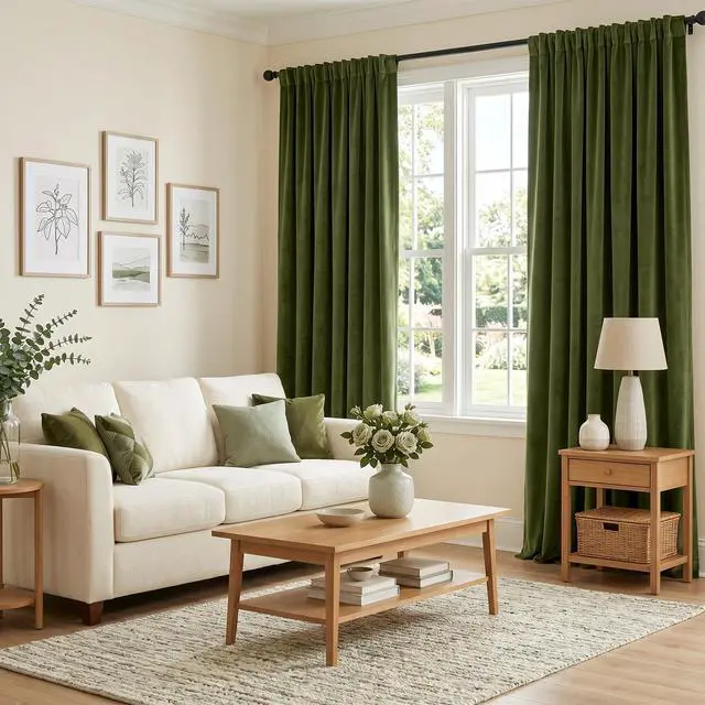 Alt view image 7 of 7 - Olive Green Velvet Curtains for Bedroom Window with Back Tab, Super Soft Vintage Luxury Heavy Drapes, Room Darkening Thermal Insulated Curtain for Living Room, W52 by L84 inches, 2 Panels