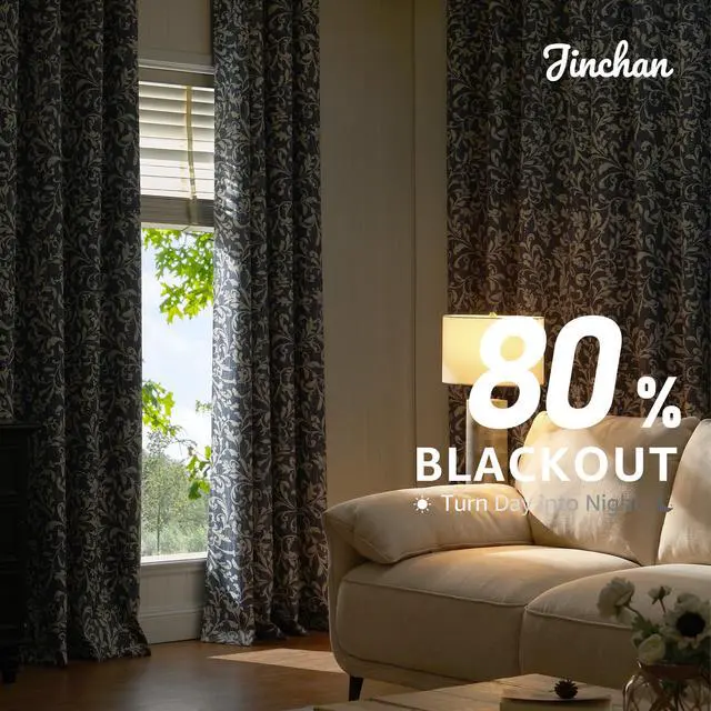 Alt view image 5 of 7 - Vintage Curtains 84 Inch Long Cream Scroll Floral Blue Curtians for Living Room Bedroom Room Darkenign Drapes Thermal Insulated Classic Traditional Privacy Grommet Top 2 Panels