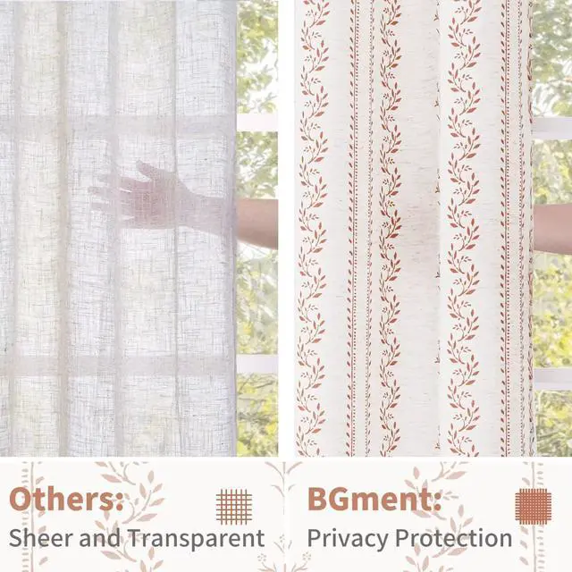 Alt view image 5 of 7 - Terracotta Boho Curtains Leaf Floral Print Cottage Core Botanical Curtains for Living Room Light Filtering Curtain 84 Inch Long for Farmhouse Rustic, Each 52 Inch Wide, 2 Panels Set