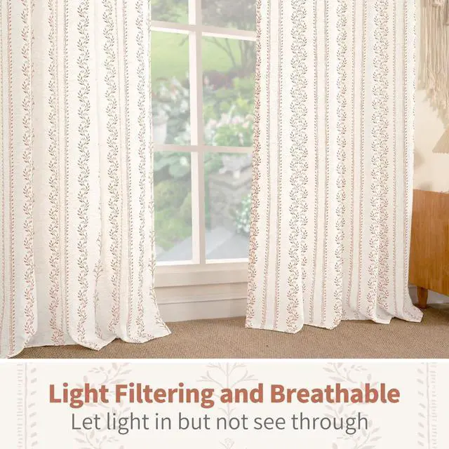 Alt view image 6 of 7 - Terracotta Boho Curtains Leaf Floral Print Cottage Core Botanical Curtains for Living Room Light Filtering Curtain 84 Inch Long for Farmhouse Rustic, Each 52 Inch Wide, 2 Panels Set