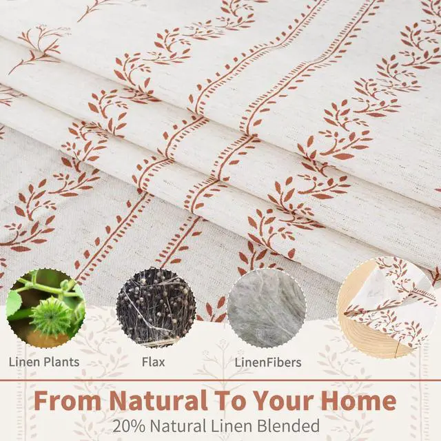 Alt view image 3 of 7 - Terracotta Boho Curtains Leaf Floral Print Cottage Core Botanical Curtains for Living Room Light Filtering Curtain 84 Inch Long for Farmhouse Rustic, Each 52 Inch Wide, 2 Panels Set