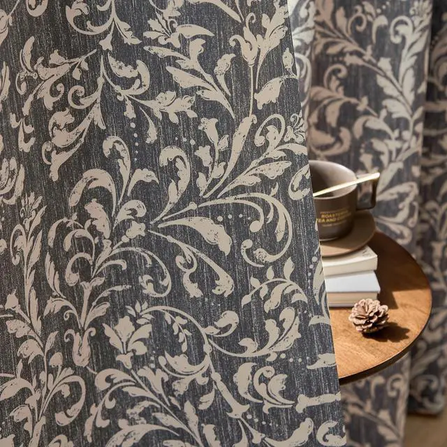 Alt view image 4 of 7 - Vintage Curtains 84 Inch Long Cream Scroll Floral Blue Curtians for Living Room Bedroom Room Darkenign Drapes Thermal Insulated Classic Traditional Privacy Grommet Top 2 Panels