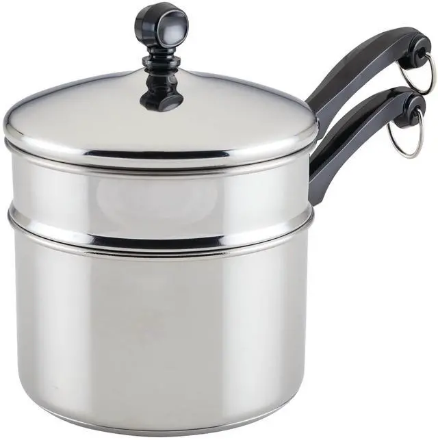 Main image of Classic Series Stainless Steel Double Boiler and Saucepan with Lid, Double Boilers For Stove Top, 2-Quart