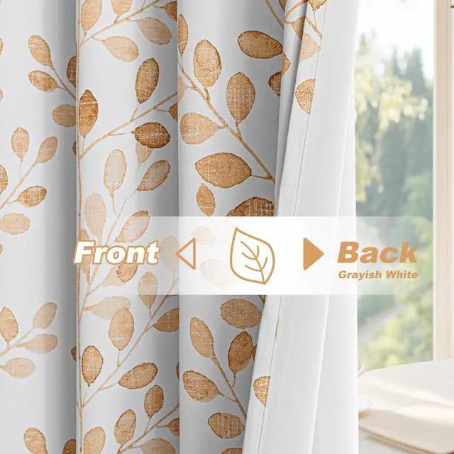 Alt view image 4 of 7 - Curtains 95 inch Long for Living Room Patio Dining Room Thermal Insulated Darkening Soft Curtains Leaf Pattern Grommet Drapes for Home, 52''W x 95''L in, Taupe, 2 Panels