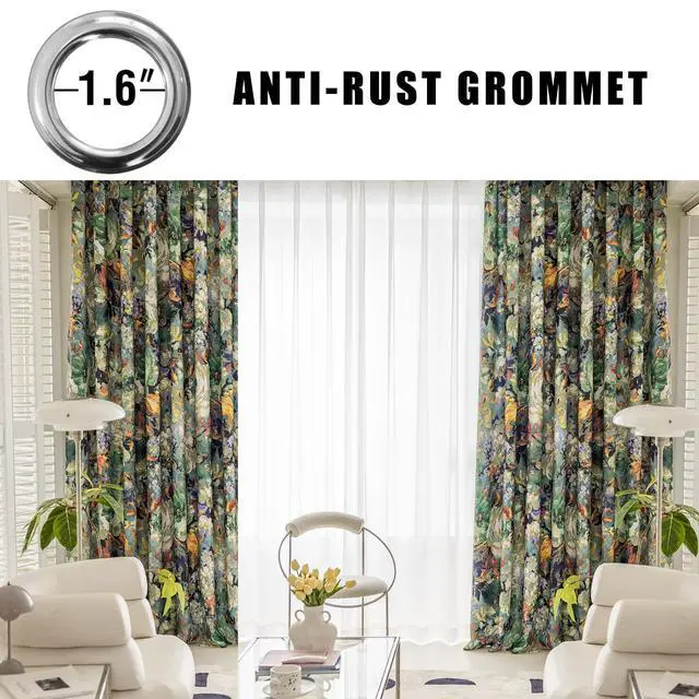 Alt view image 2 of 7 - Dark Green Vintage Floral Blackout Curtains for Bedroom 96 inches Long Pattern Painting Flower Window Drapes for Living Room 2 Panels