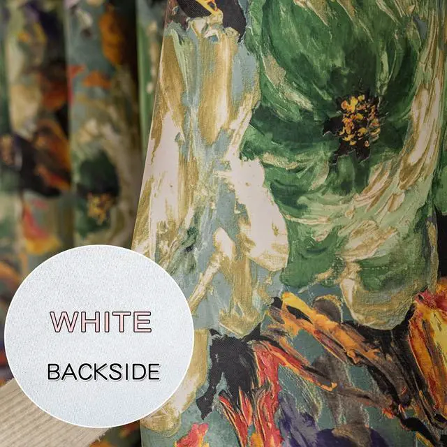 Alt view image 6 of 7 - Dark Green Vintage Floral Blackout Curtains for Bedroom 96 inches Long Pattern Painting Flower Window Drapes for Living Room 2 Panels