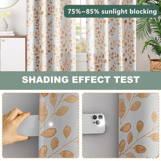 Alt view image 3 of 7 - Curtains 95 inch Long for Living Room Patio Dining Room Thermal Insulated Darkening Soft Curtains Leaf Pattern Grommet Drapes for Home, 52''W x 95''L in, Taupe, 2 Panels