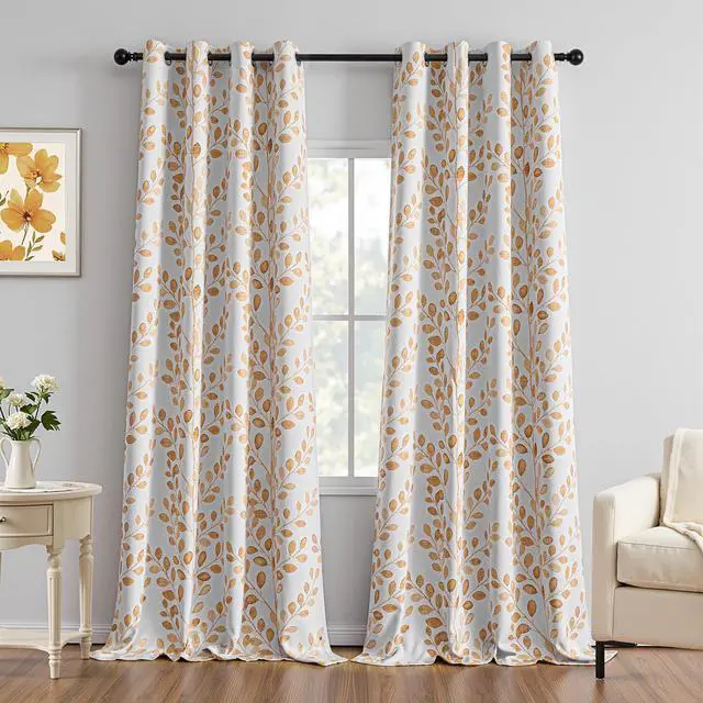 Alt view image 2 of 7 - Curtains 95 inch Long for Living Room Patio Dining Room Thermal Insulated Darkening Soft Curtains Leaf Pattern Grommet Drapes for Home, 52''W x 95''L in, Taupe, 2 Panels