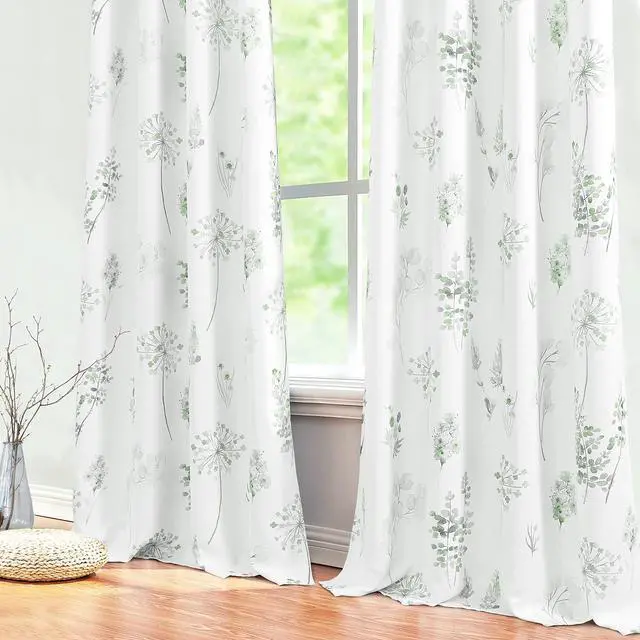 Main image of Sage Green Curtains 84 Inch Length for Living Room 2 Panels Set 80% Blackout Cottage Core Garden Wildflower Watercolor Darkening Floral Boho Curtain Drapes for Bedroom 84 Long,Light Green and Grey