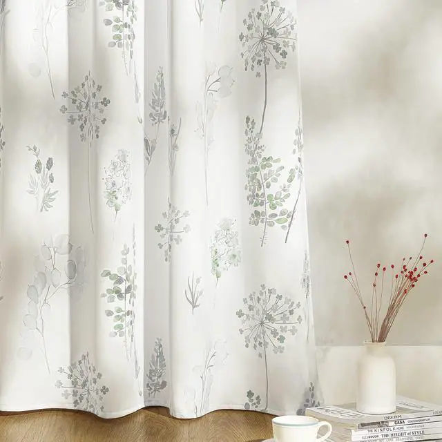 Alt view image 3 of 7 - Sage Green Curtains 84 Inch Length for Living Room 2 Panels Set 80% Blackout Cottage Core Garden Wildflower Watercolor Darkening Floral Boho Curtain Drapes for Bedroom 84 Long,Light Green and Grey