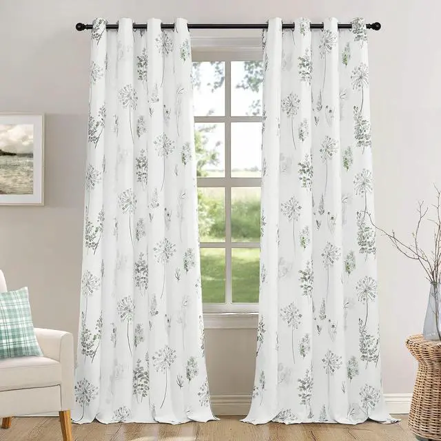Alt view image 2 of 7 - Sage Green Curtains 84 Inch Length for Living Room 2 Panels Set 80% Blackout Cottage Core Garden Wildflower Watercolor Darkening Floral Boho Curtain Drapes for Bedroom 84 Long,Light Green and Grey