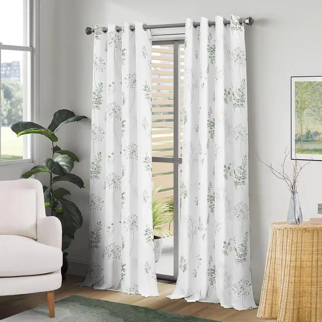 Alt view image 7 of 7 - Sage Green Curtains 84 Inch Length for Living Room 2 Panels Set 80% Blackout Cottage Core Garden Wildflower Watercolor Darkening Floral Boho Curtain Drapes for Bedroom 84 Long,Light Green and Grey