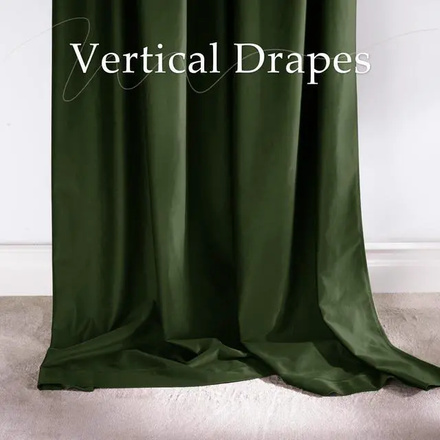 Alt view image 6 of 7 - Olive Green Blackout Velvet Curtains 96" Length 2 Panels for Nursery, Vision Insluated Elegant Drapes Room Darkening for Bedroom Back Tab with Pleat Tape Window Treatments, 52 inch Wide