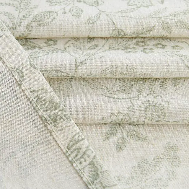 Alt view image 5 of 7 - Linen Farmhouse Curtains for Living Room 84 Inch Length Floral Print Window Curtains Semi Sheer Drapes for Bedroom Country Light Filtering Curtain Grommet Top 2 Panels Green on Beige
