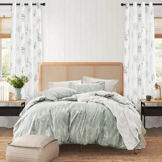 Alt view image 6 of 7 - Sage Green Curtains 84 Inch Length for Living Room 2 Panels Set 80% Blackout Cottage Core Garden Wildflower Watercolor Darkening Floral Boho Curtain Drapes for Bedroom 84 Long,Light Green and Grey