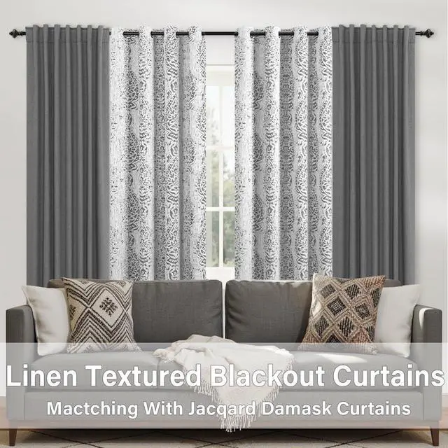 Alt view image 2 of 7 - Patterned Blackout Curtains for Bedroom 84 Inch Long,Grey Light Gray Black Out Moroccan Geometric Pattern Curtains for Living Room 2 Panels Set