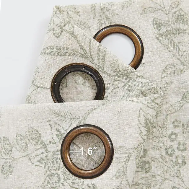 Alt view image 6 of 7 - Linen Farmhouse Curtains for Living Room 84 Inch Length Floral Print Window Curtains Semi Sheer Drapes for Bedroom Country Light Filtering Curtain Grommet Top 2 Panels Green on Beige