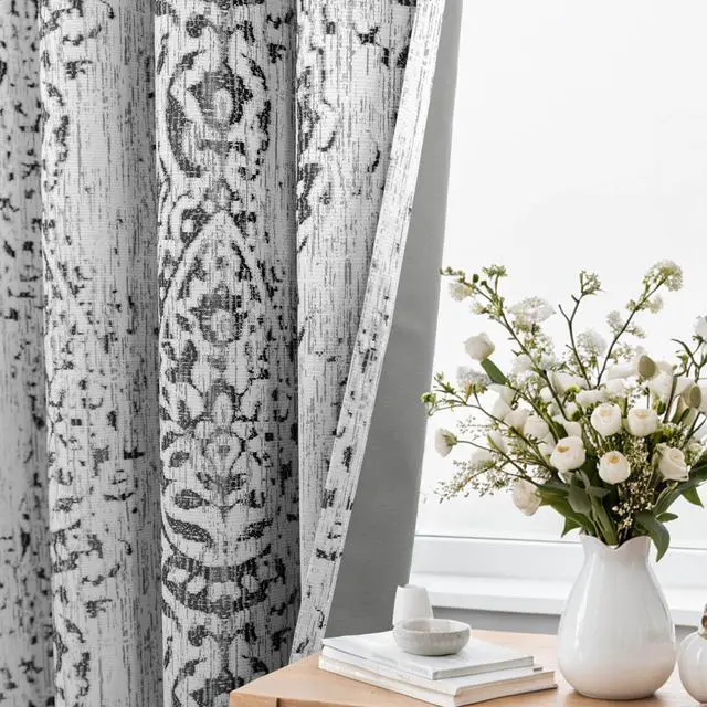 Main image of Patterned Blackout Curtains for Bedroom 84 Inch Long,Grey Light Gray Black Out Moroccan Geometric Pattern Curtains for Living Room 2 Panels Set