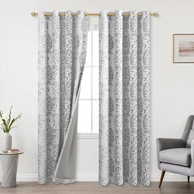 Alt view image 3 of 7 - Patterned Blackout Curtains for Bedroom 84 Inch Long,Grey Light Gray Black Out Moroccan Geometric Pattern Curtains for Living Room 2 Panels Set
