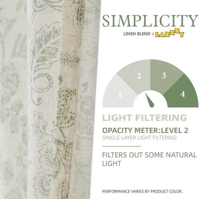 Alt view image 7 of 7 - Linen Farmhouse Curtains for Living Room 84 Inch Length Floral Print Window Curtains Semi Sheer Drapes for Bedroom Country Light Filtering Curtain Grommet Top 2 Panels Green on Beige