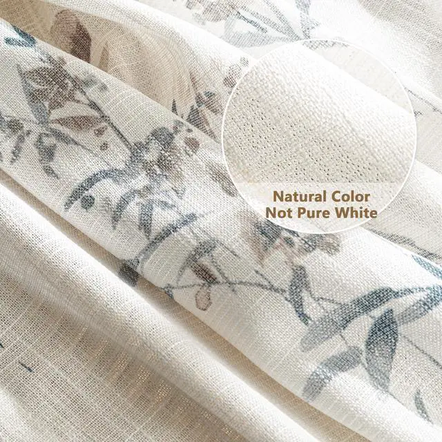 Alt view image 5 of 7 - Sheer Curtains 84 Inches Long 2 Panels Linen Blended Farmhouse Curtains & Drapes for Living Room Bedroom, Light Filtering Privacy Curtains Floral Printed Classical Home Decor, Navy Blue(2)