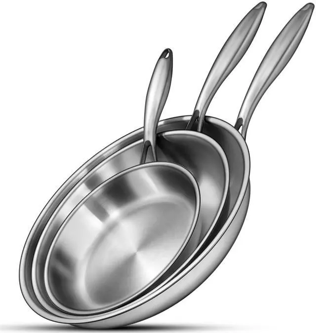 Main image of Tri-Ply Stainless Steel Frying Pans Set, 8/10/12 Cooking pans, PFOA&PTFE Free Skillet, Induction Cooking Pan, Dishwasher and Oven Safe, Fast & Even Heat, Heavy Duty and Detachable Handle