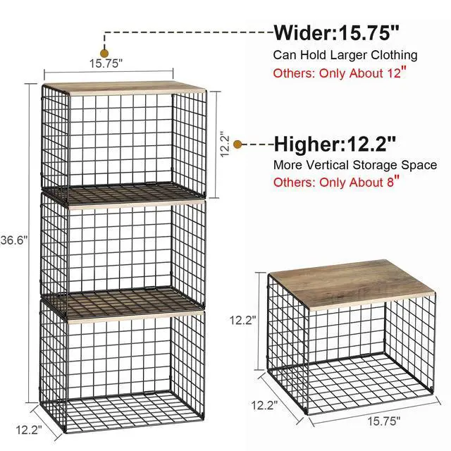 Alt view image 2 of 7 - Widened & Heightened Closet Organizers And Storage Shelves With Top Board, Set of 3 Stackable Closet Shelf Organizer Storage Bin Basket For Clothes Sweaters,Space-saving, Sturdy,Wider Higher Size