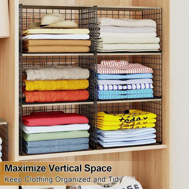 Alt view image 4 of 7 - Widened & Heightened Closet Organizers And Storage Shelves With Top Board, Set of 3 Stackable Closet Shelf Organizer Storage Bin Basket For Clothes Sweaters,Space-saving, Sturdy,Wider Higher Size