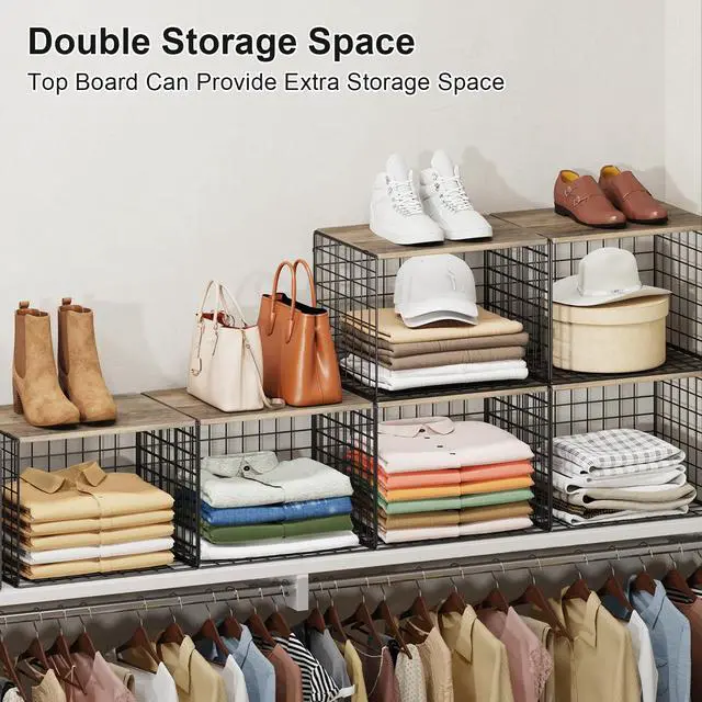 Alt view image 5 of 7 - Widened & Heightened Closet Organizers And Storage Shelves With Top Board, Set of 3 Stackable Closet Shelf Organizer Storage Bin Basket For Clothes Sweaters,Space-saving, Sturdy,Wider Higher Size