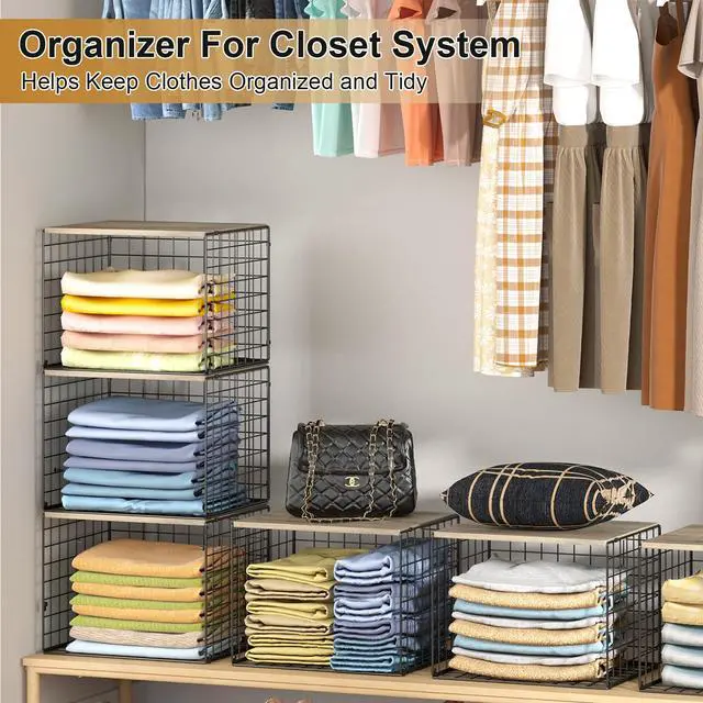 Alt view image 6 of 7 - Widened & Heightened Closet Organizers And Storage Shelves With Top Board, Set of 3 Stackable Closet Shelf Organizer Storage Bin Basket For Clothes Sweaters,Space-saving, Sturdy,Wider Higher Size