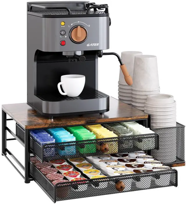 Main image of Cup Holder - 60 Capsule Capacity 2 Tier Sliding Pods Storage Drawer with Disposable Cups & Lids Holder, Coffee Bar Station Organizer for Countertop, Black