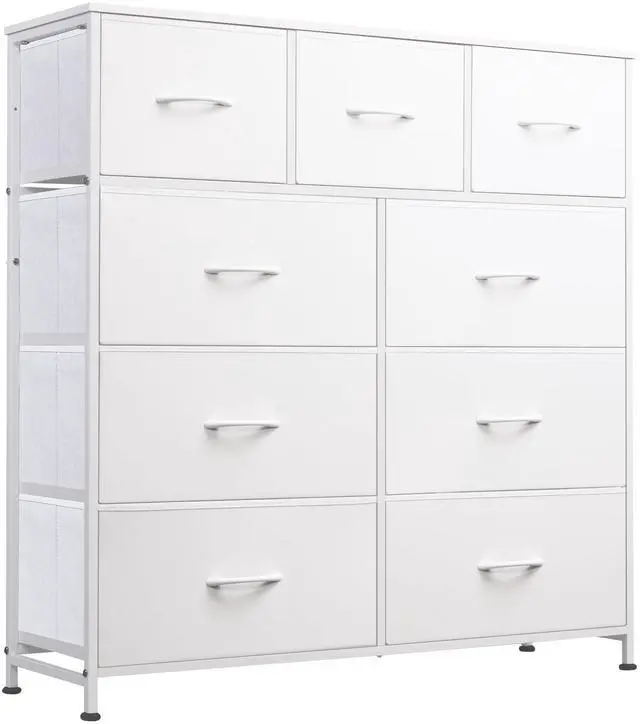 Main image of 9-Drawer Dresser, Fabric Storage Tower for Bedroom, Hallway, Closet, Tall Chest Organizer Unit for Bedroom with Fabric Bins, Steel Frame, Wood Top, Easy Pull Handle, White
