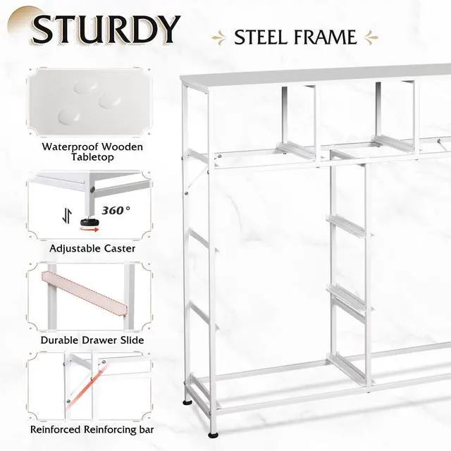 Alt view image 6 of 7 - 9-Drawer Dresser, Fabric Storage Tower for Bedroom, Hallway, Closet, Tall Chest Organizer Unit for Bedroom with Fabric Bins, Steel Frame, Wood Top, Easy Pull Handle, White